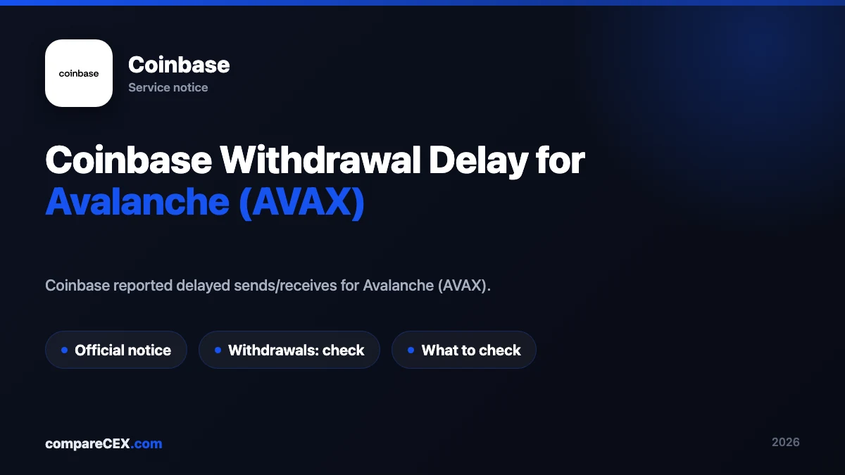 Coinbase outage notice for Avalanche withdrawals